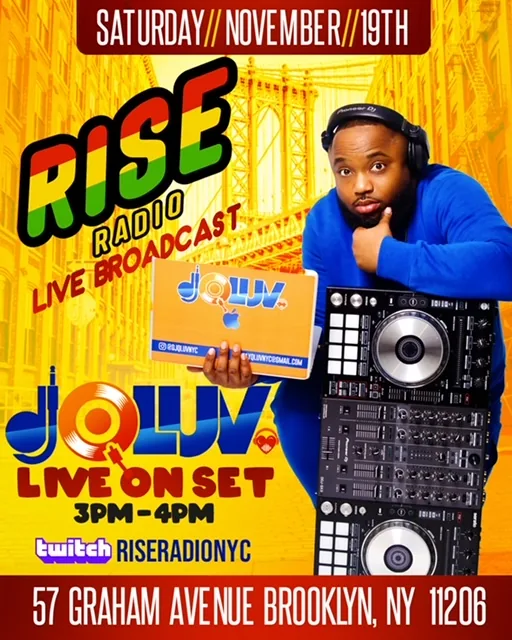 Rise Radio live broadcast flyer
